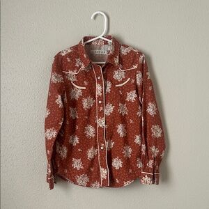 Girl’s Roper Brick Red Floral Button-Up Shirt
